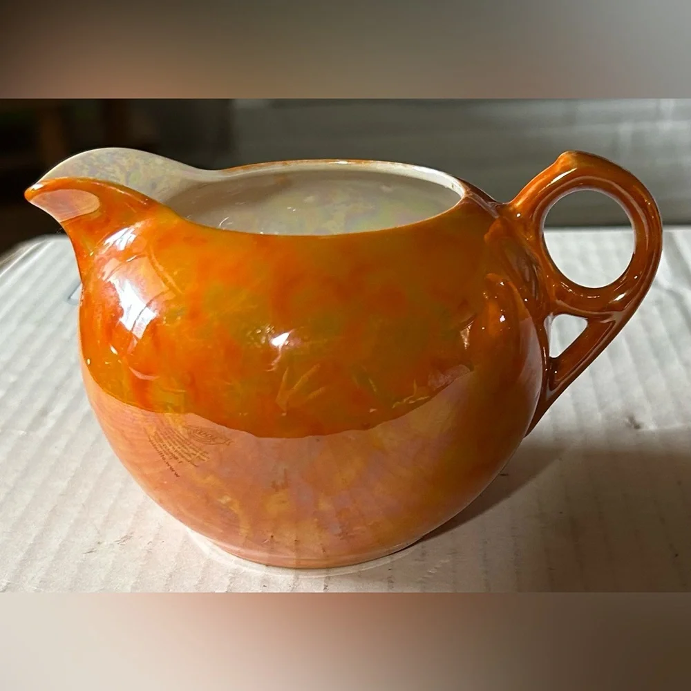 Vintage Orange Lusterware Creamer & Sugar bowl